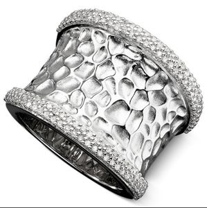 Effy Sterling silver hand hammered Pave Diamond ring